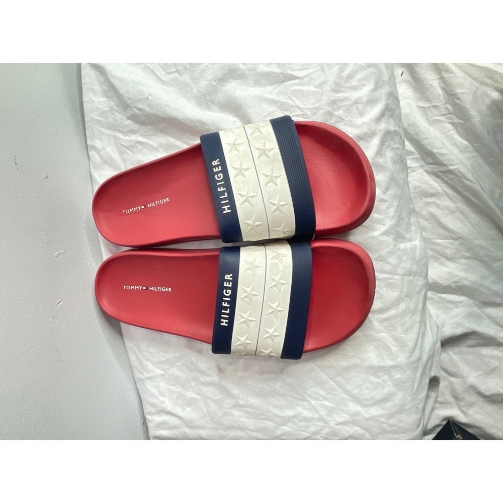 Tommy Hilfiger Red Slides Sandals Stars Flag Print Men's Size 8